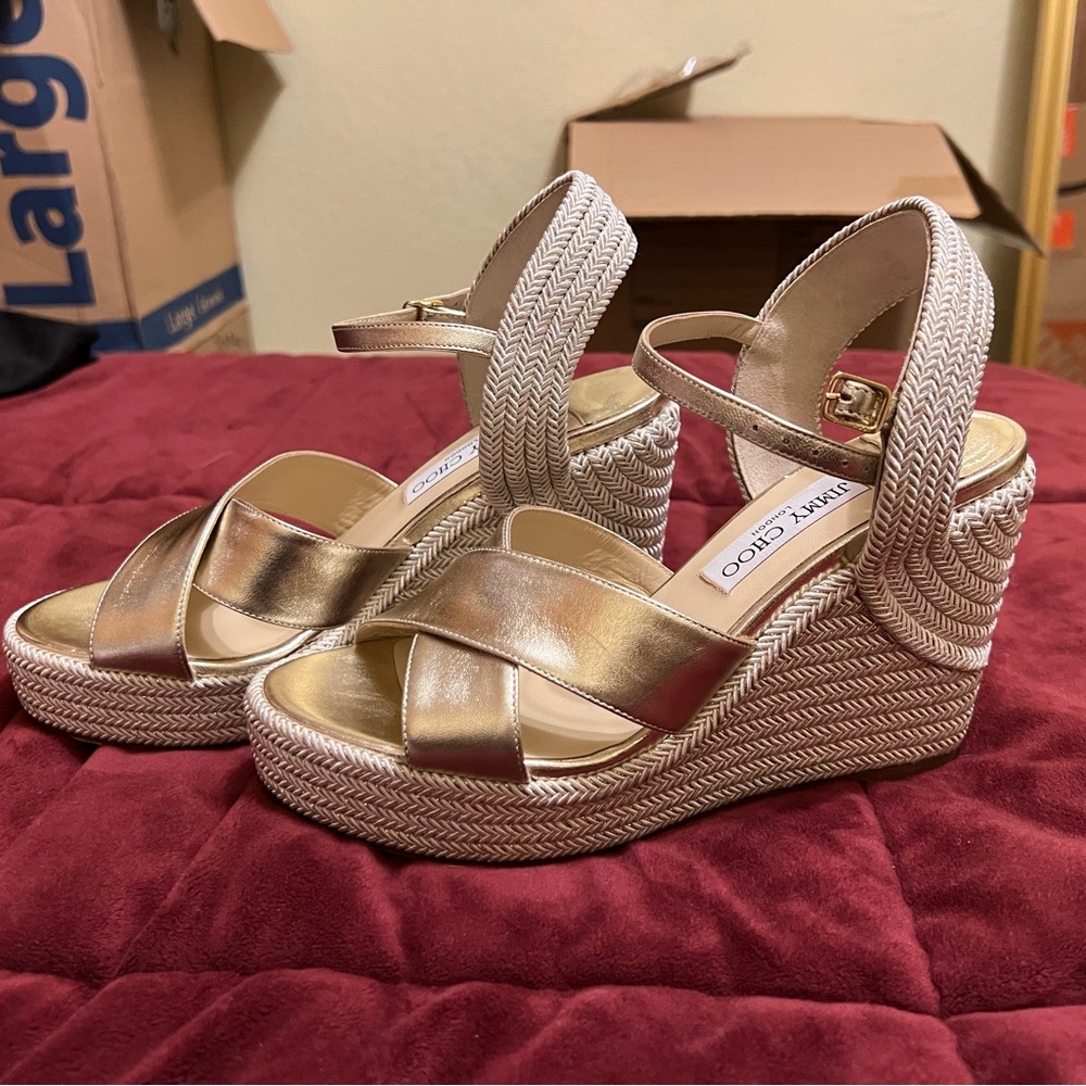 Jimmy Choi Dellena 100 leather wedge in metallic